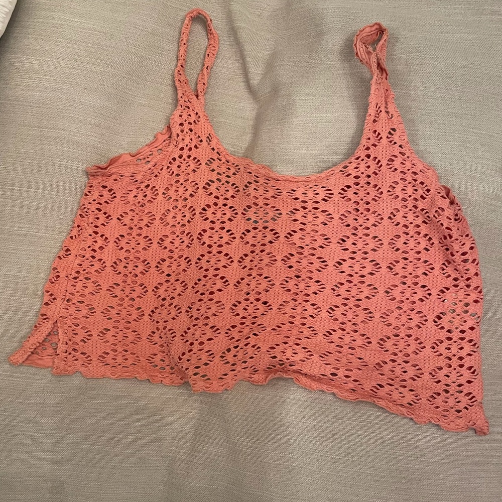 Cropped Pink Crochet Tank